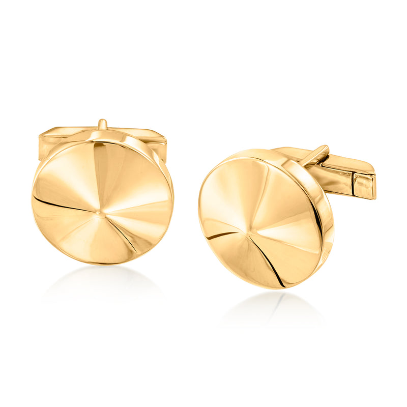 Vintage 14kt yellow gold disc cuff links with hinged backs and polished face.