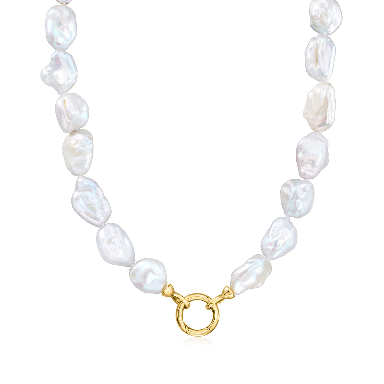 10-12mm Cultured Baroque Pearl Charm-Compatible Necklace with 18kt Gold Over Sterling
