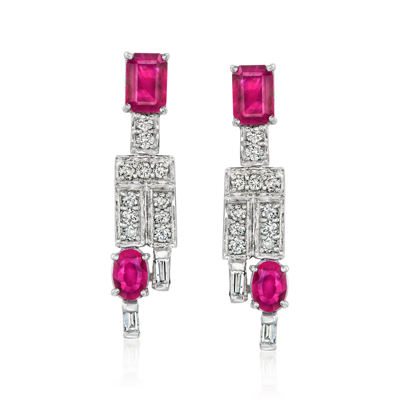 Vintage ruby and diamond drop earrings in 18kt white gold
