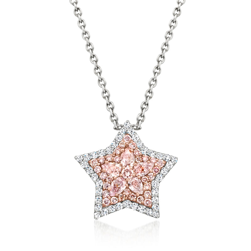 Pink and white diamond star pendant necklace with silver-toned chain