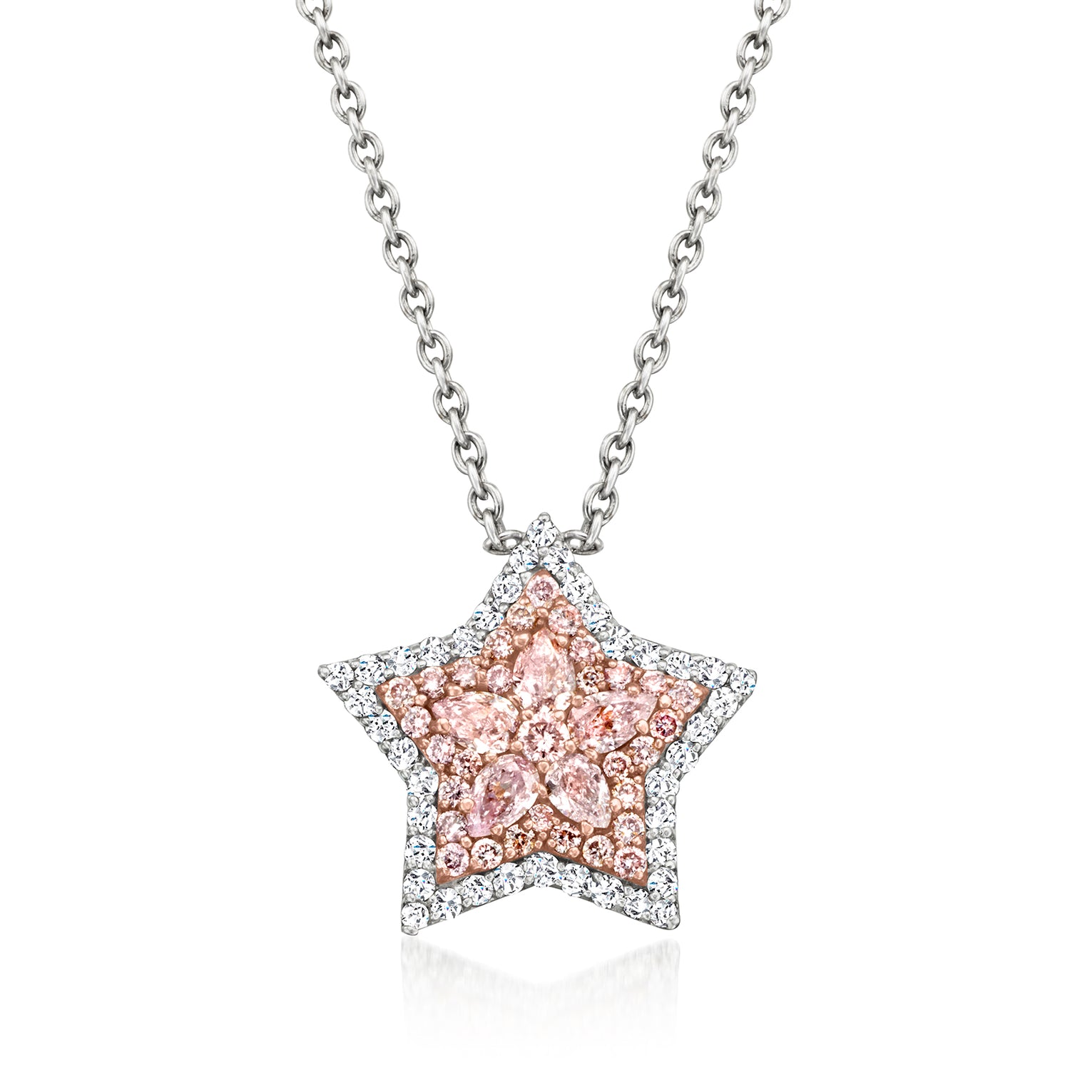 C. 2000 Vintage .88 ct. t.w. Pink and White Diamond Star Necklace in 18kt White Gold