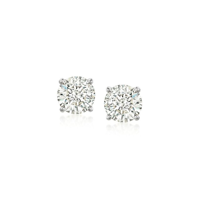 Round diamond stud earrings in 14k white gold, post style
