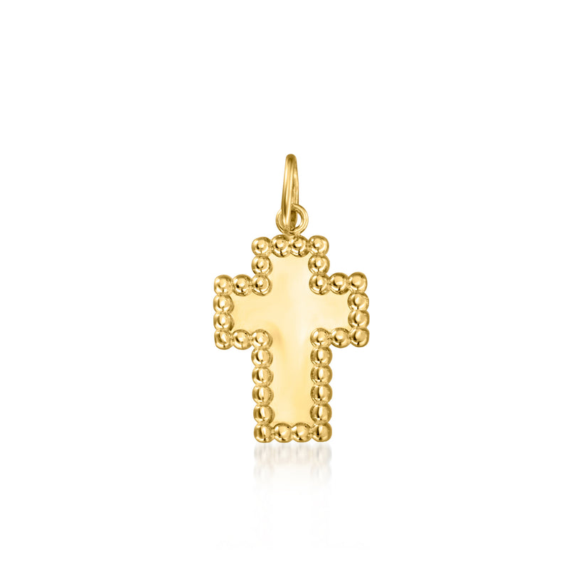 10kt yellow gold beaded cross pendant, round bead design and bail loop