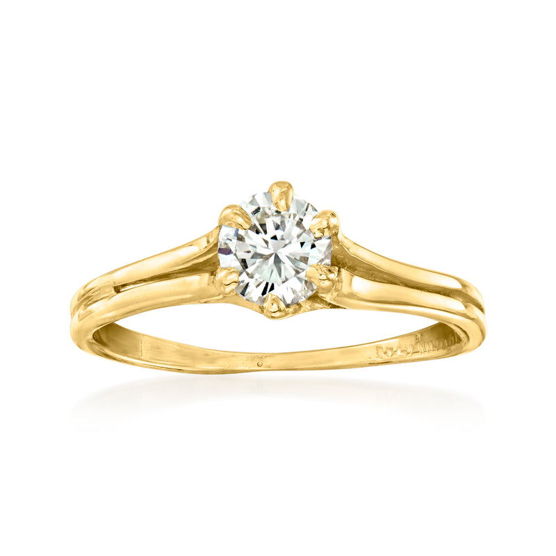 14kt yellow gold ring with round diamond center and sculpted band