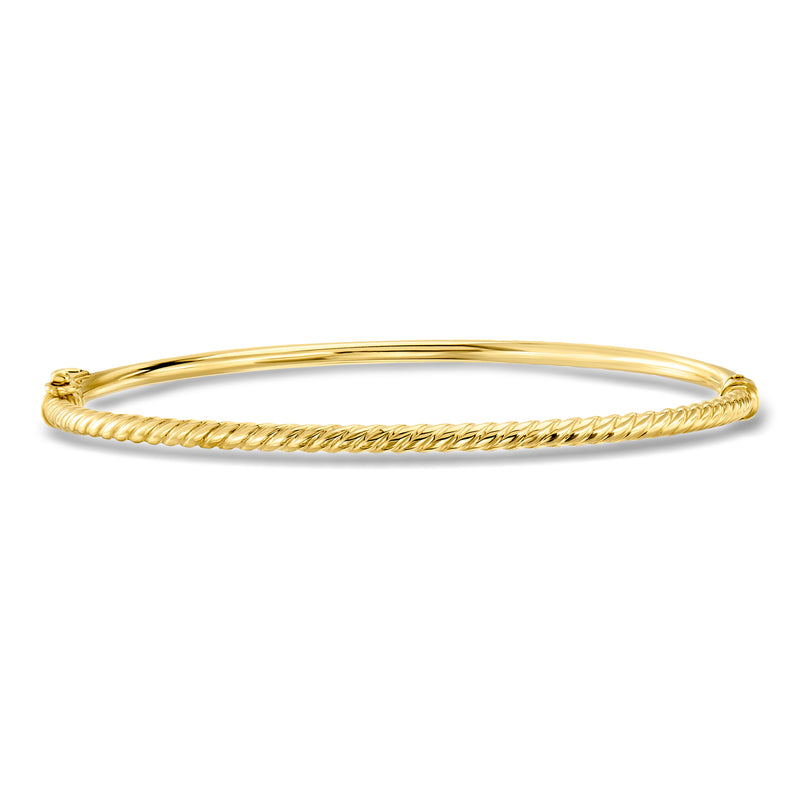 10kt yellow gold ribbed bangle bracelet, slim polished cuff