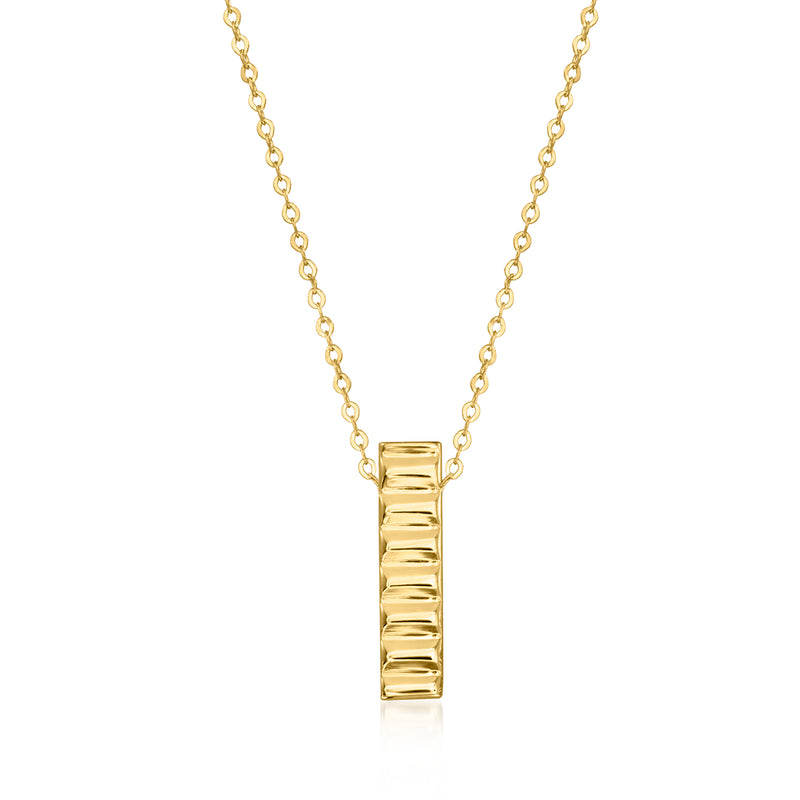 14kt yellow gold ridged linear bar pendant necklace with cable chain