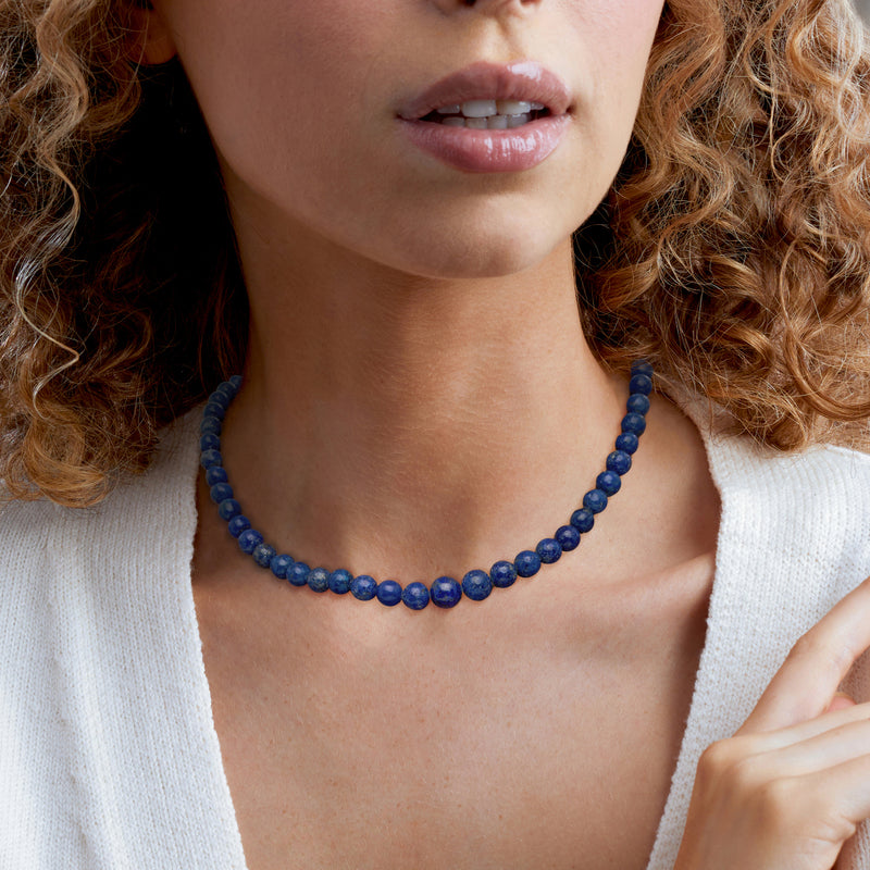 C. 1990 Vintage 6.5-9mm Graduated Lapis Bead Necklace with Sterling Silver. 16"
