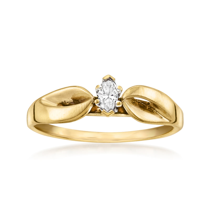 10kt yellow gold ring with prong-set marquise center diamond and polished split band