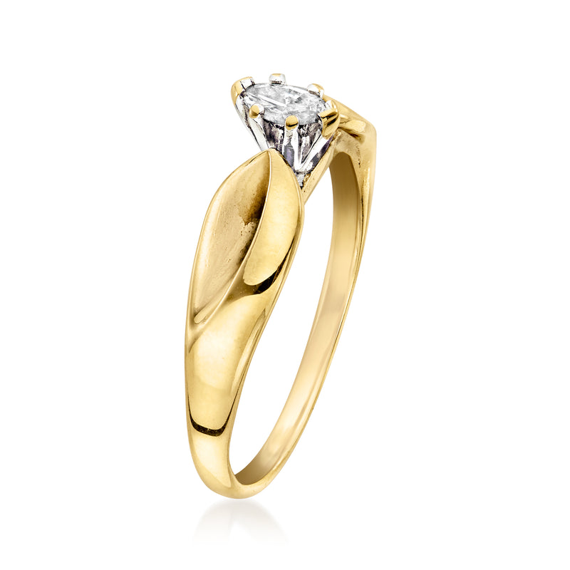 10kt yellow gold ring with raised prong-set center diamond and open split band