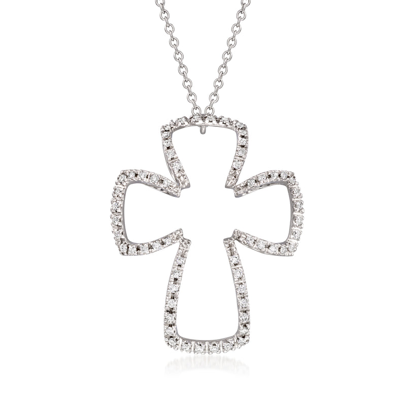 Diamond-studded open cross pendant necklace, 18kt white gold chain