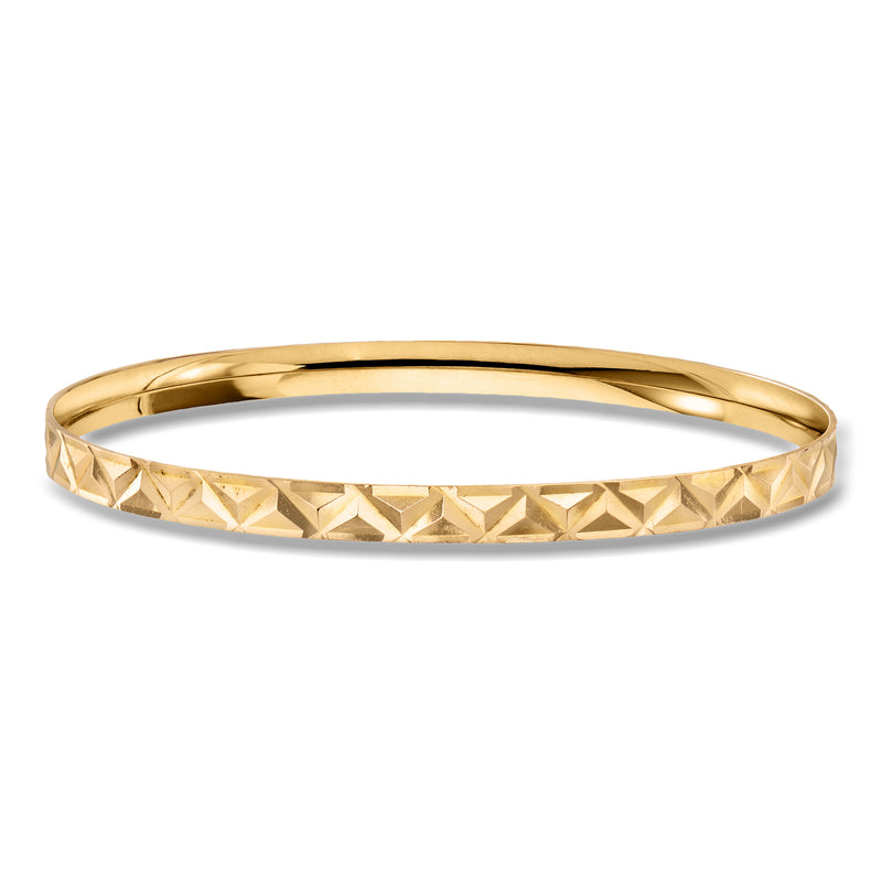 18kt yellow gold bangle bracelet with raised triangle-pattern texture