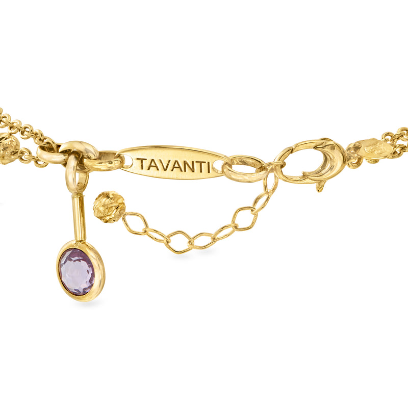18k yellow gold bracelet clasp with TAVANTI tag and dangling purple gemstone