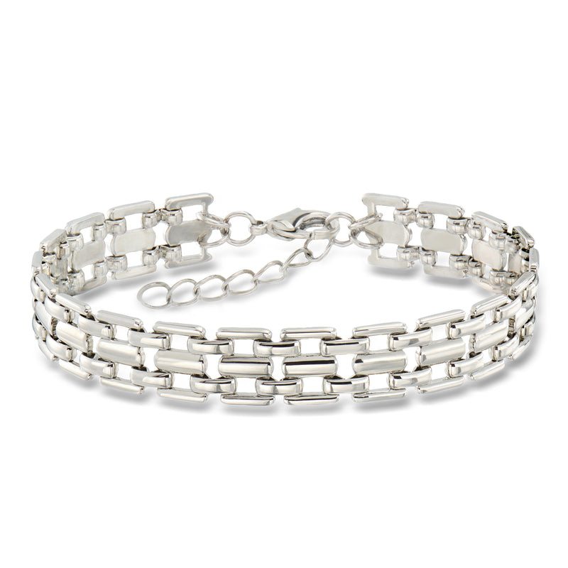 Sterling silver-plated panther-link bracelet with rectangular chain links