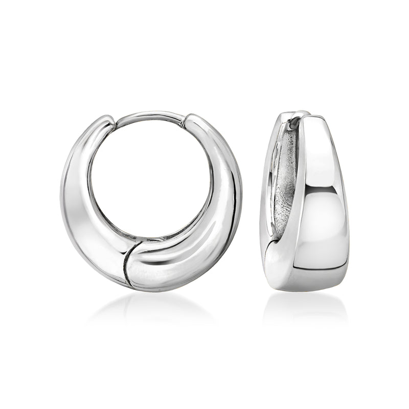 Chunky silver hoop earrings with smooth curved tube link design