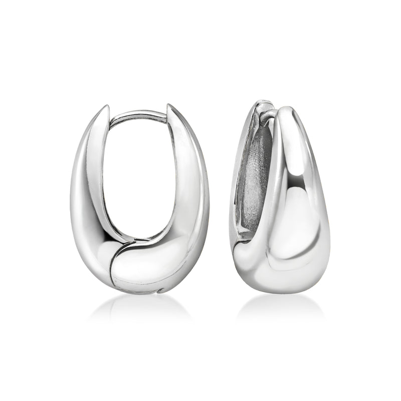 Sterling silver-plated oval hoop earrings with polished hinged hoops