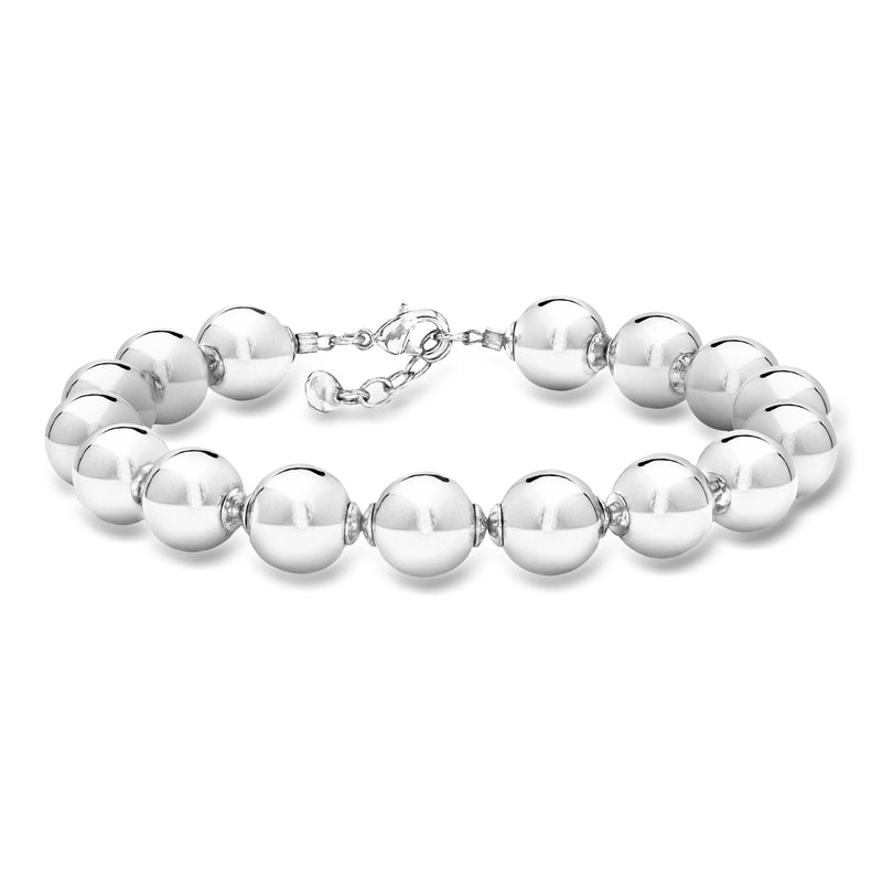 Silver-plated ball bead bracelet with chain clasp