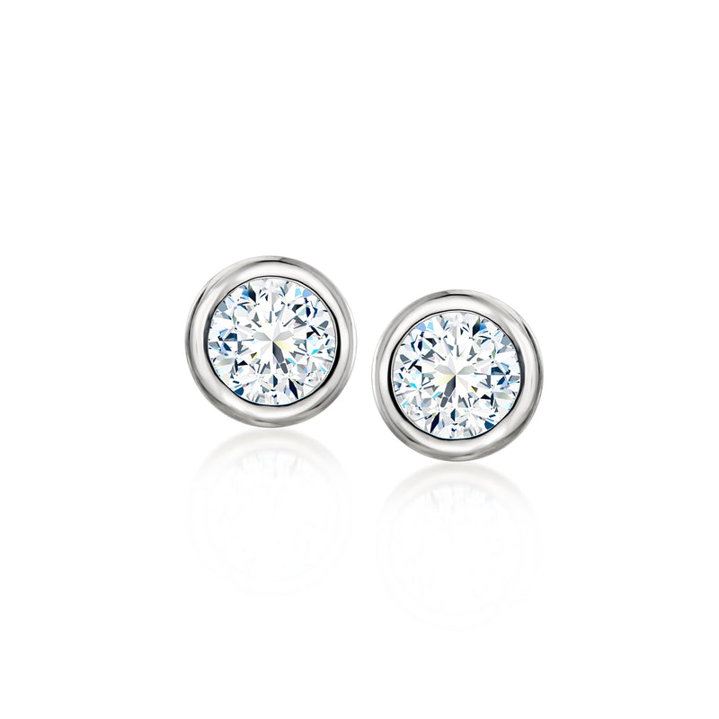 Sterling silver bezel-set CZ stud earrings with round clear stones