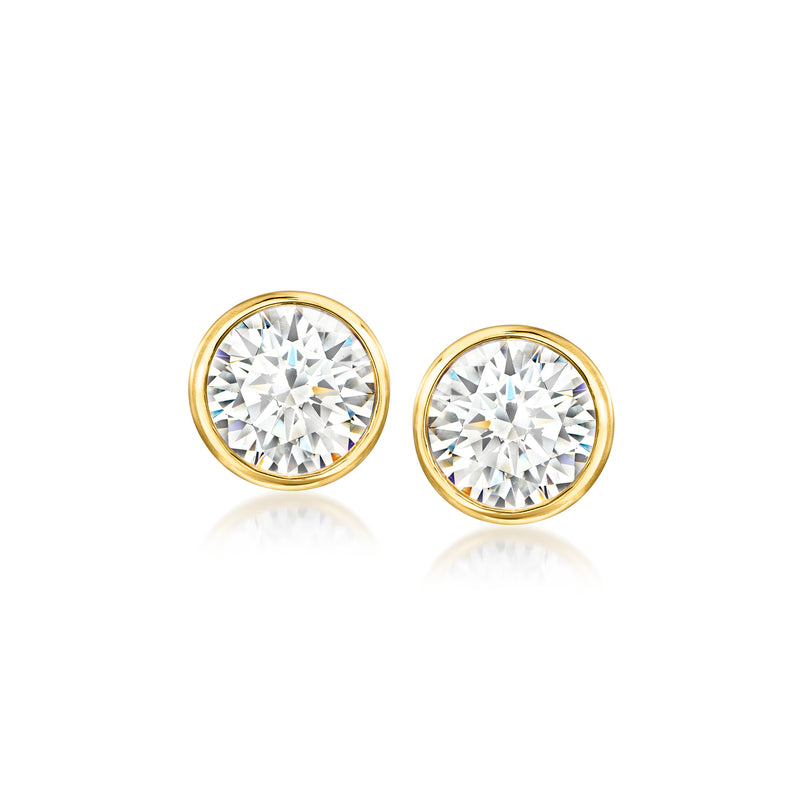 Round CZ stud earrings with gold bezel settings