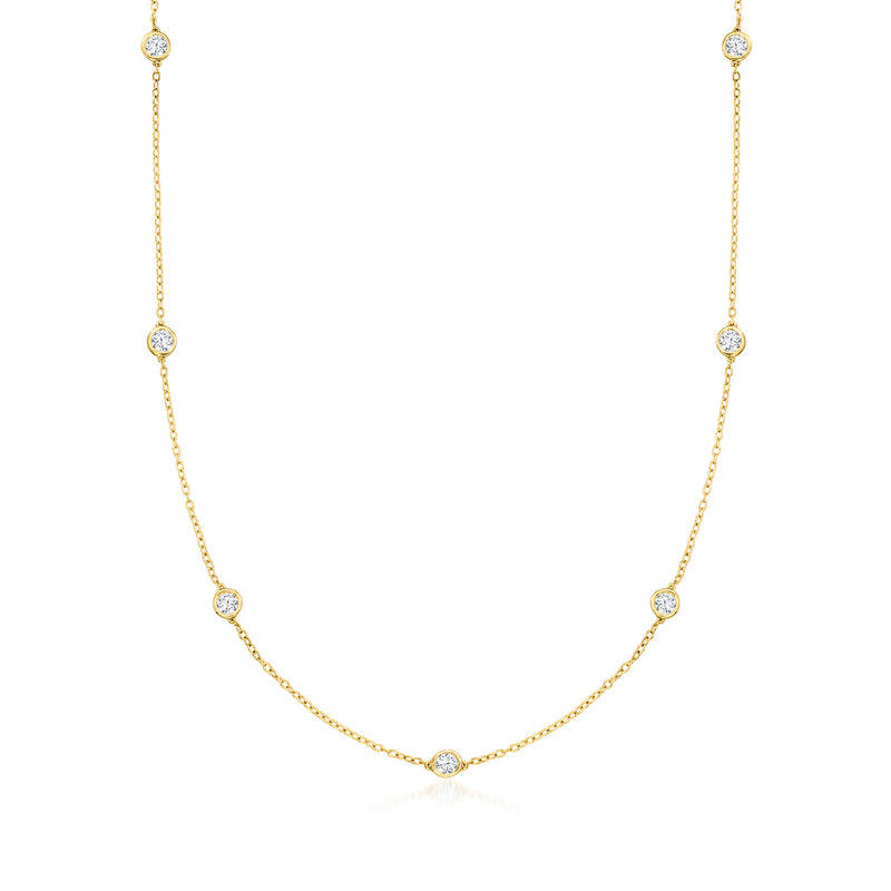 18kt gold-over-sterling station necklace with small round lab-grown diamond stations