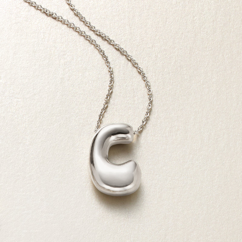 Silver-plated bubble letter initial C pendant necklace on chain