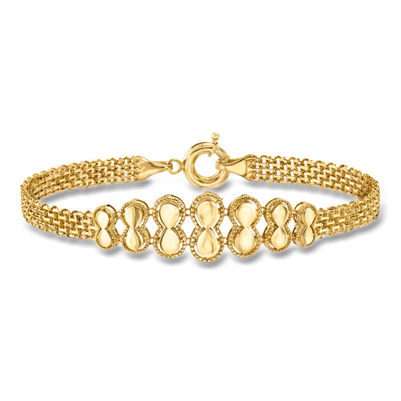 Yellow gold mesh bracelet with graduated oval links and clasp