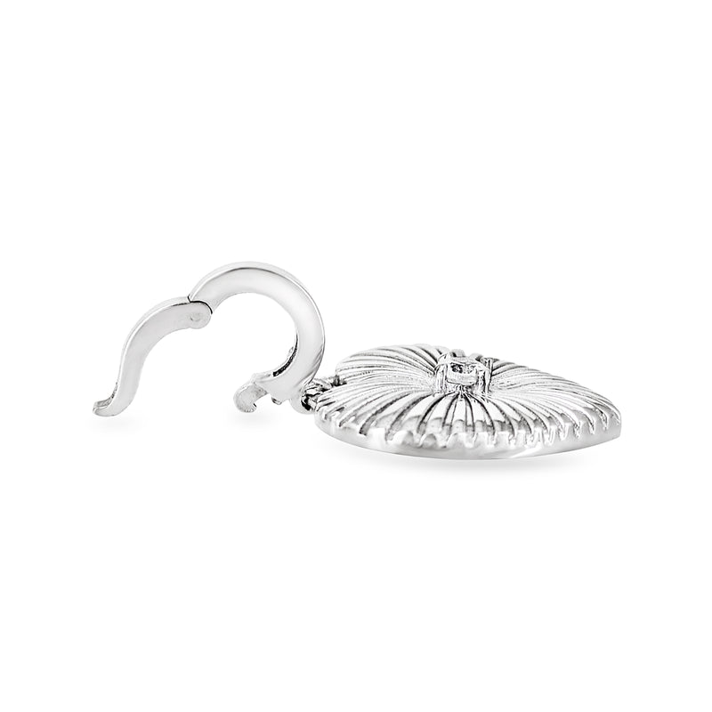 Sterling silver heart charm back/side view with ridged sunburst texture