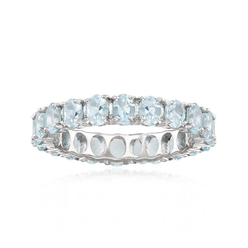 Aquamarine eternity band in sterling silver with square light-blue stones