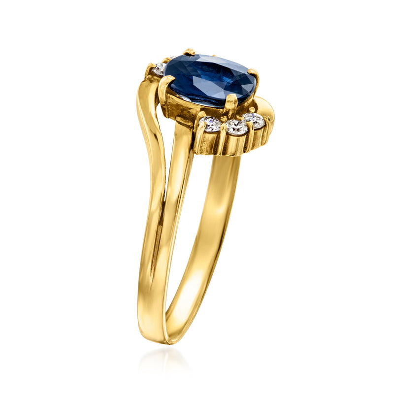 14kt yellow gold oval sapphire ring with side-set diamond accents