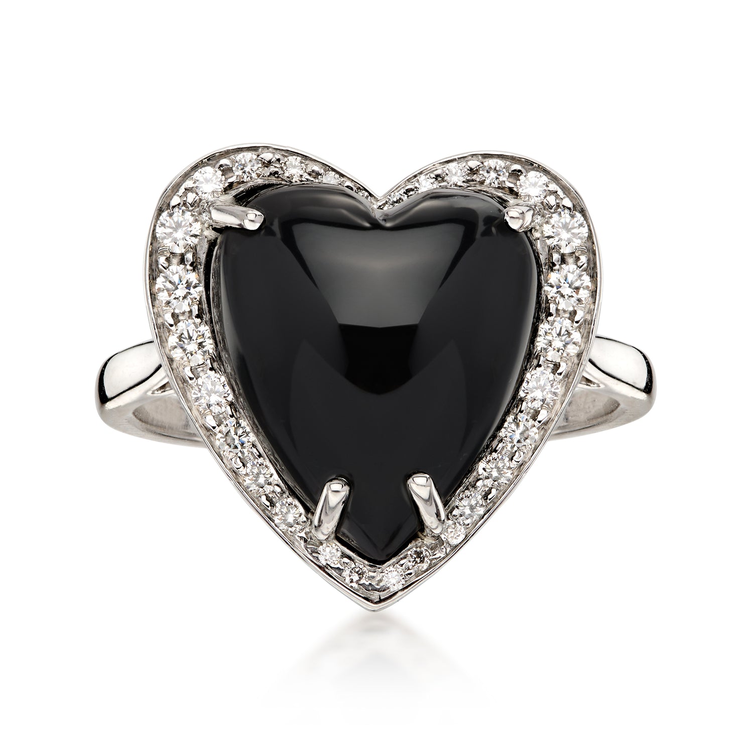C. 1980 Vintage Onyx and .40 ct. t.w. Diamond Heart Ring in Platinum