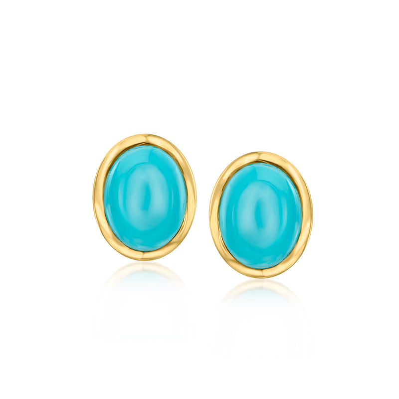 Gold-tone bezel turquoise stud earrings with round domed stone