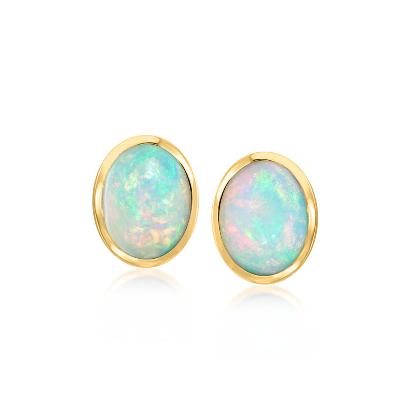 Oval opal bezel-set stud earrings with gold-tone setting