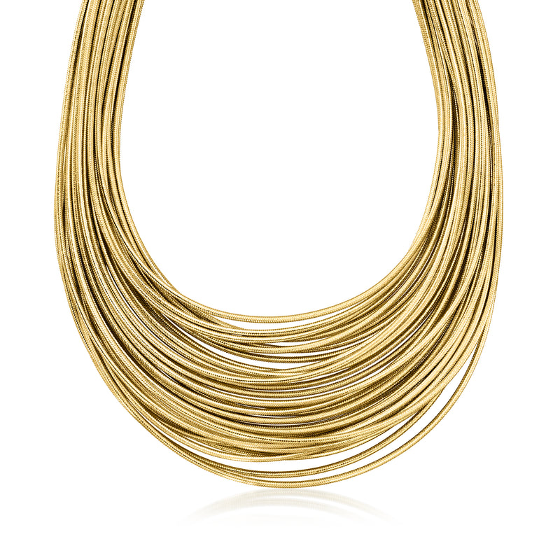 Gold over sterling multi-strand flex necklace with stacked wire loops, close-up