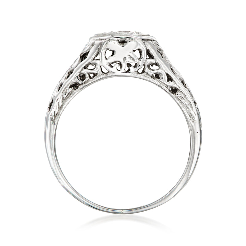 White gold vintage diamond filigree ring band, open view of inner setting
