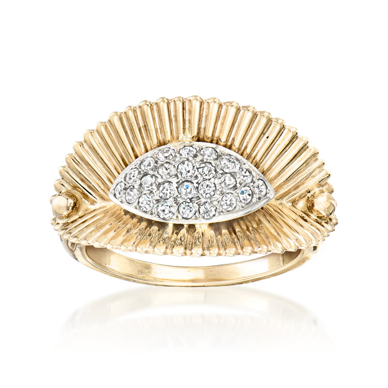 Vintage 14kt yellow gold fan ring with diamond-set center, size 7