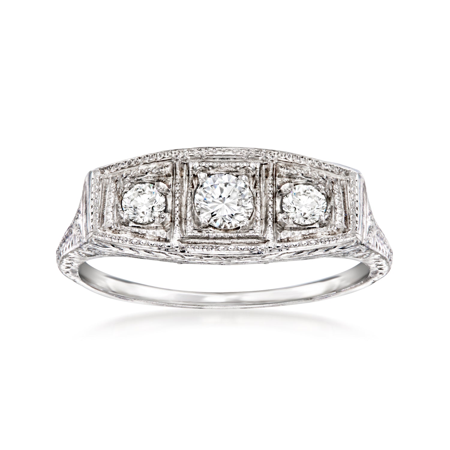 C. 1980 Vintage .33 ct. t.w. Diamond Three-Stone Ring in 14kt White Gold
