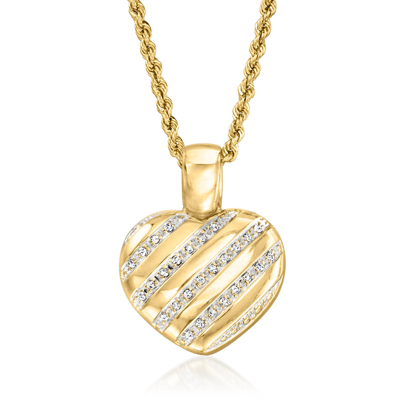 Vintage 14kt yellow gold puffed heart pendant necklace with diamond accents