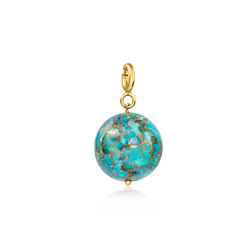 Turquoise marbled bead charm with gold loop bail, hanging charm