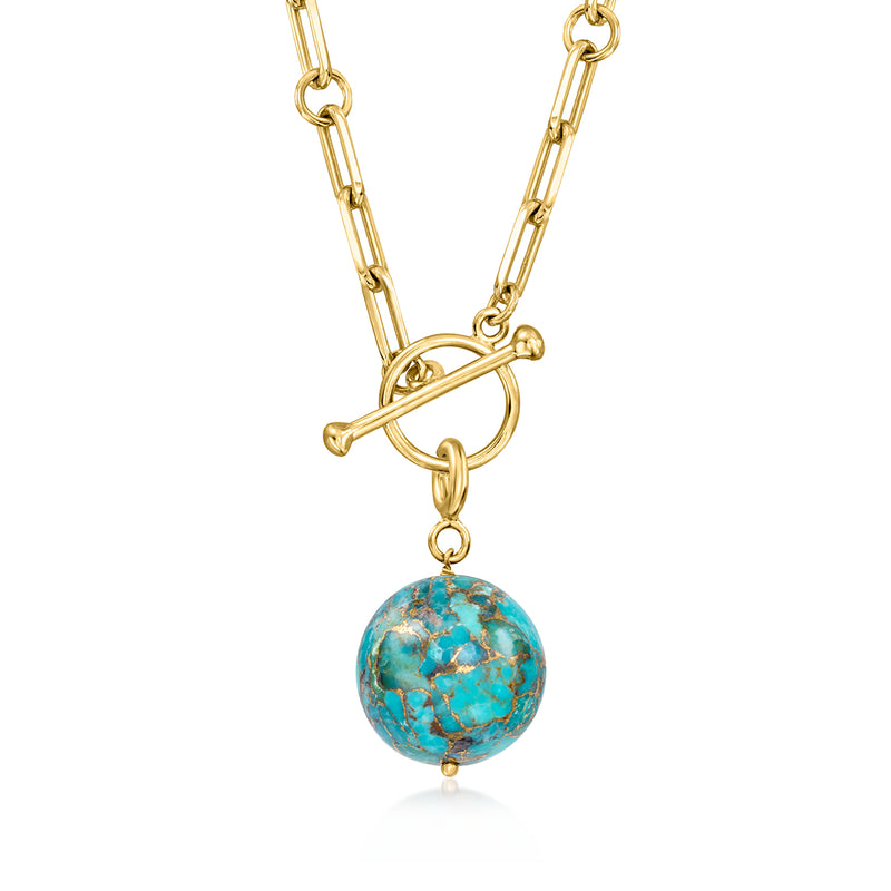 Gold chain pendant featuring a turquoise marbled bead charm with round gold bail