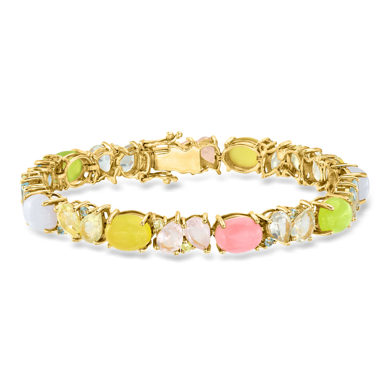 Pastel multi-gemstone bracelet in 18kt gold over sterling with oval pastel stones