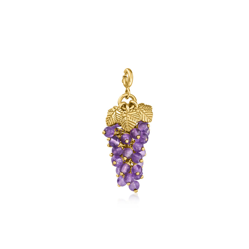 Amethyst grape cluster charm with purple bead bunch, gold loop bail