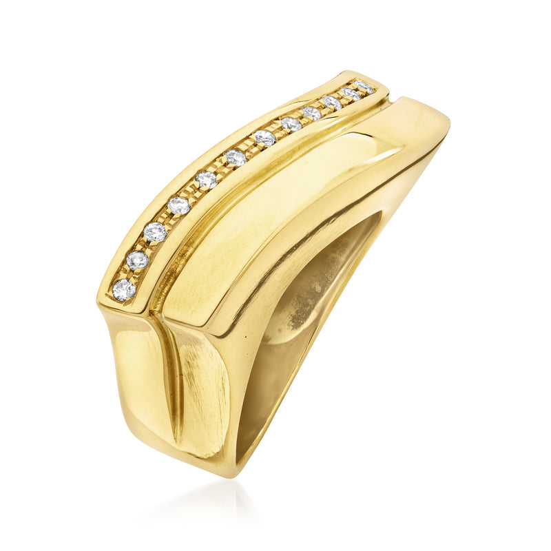 Vintage diamond wave ring in 18kt yellow gold with a diamond row