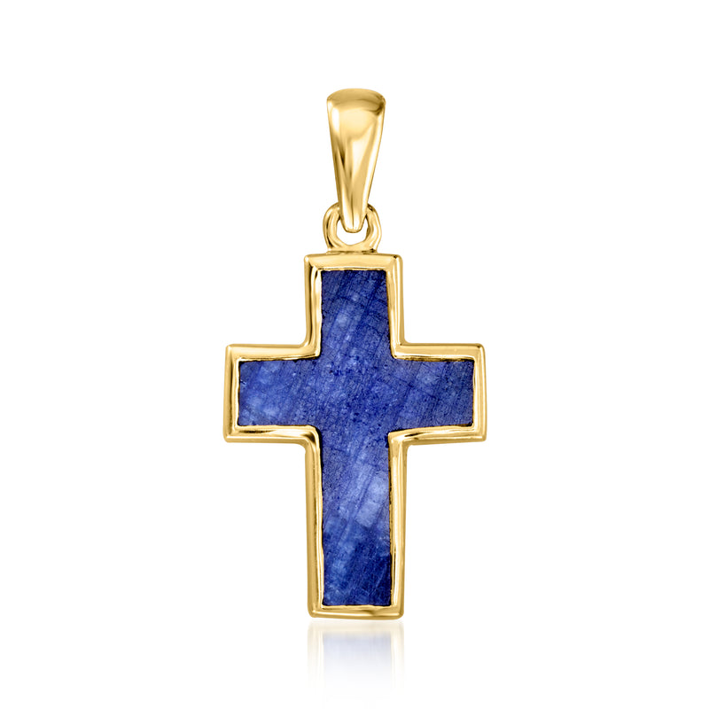 3.20 Carat Sapphire Cross Pendant in 18kt Gold Over Sterling