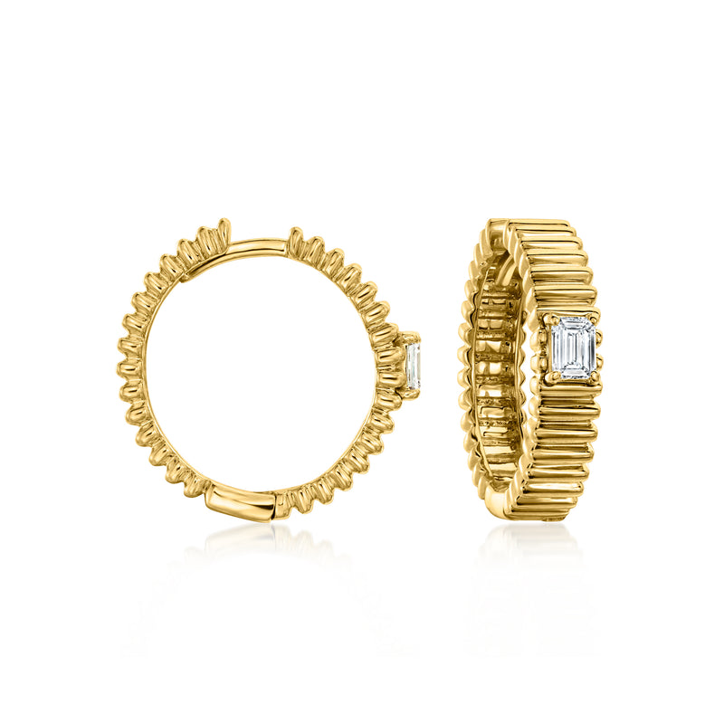 Ridged hoop earrings in 18kt gold over sterling, with small lab-grown diamond accents