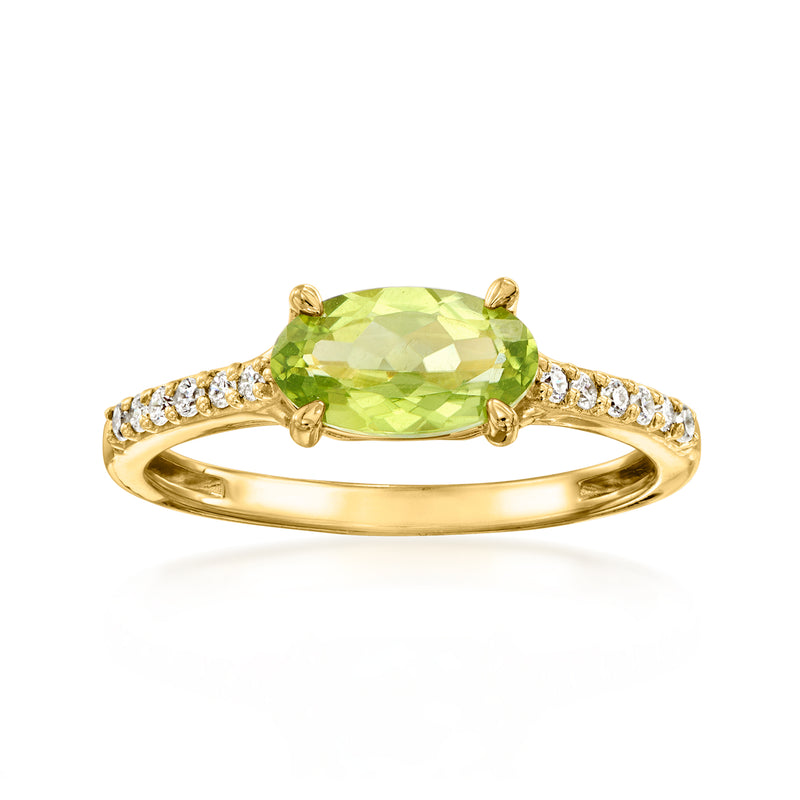 Peridot ring with diamond accents in gold over sterling