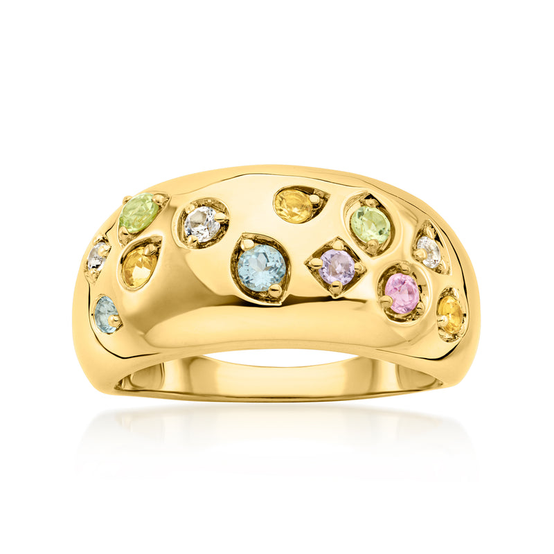 Pastel multi-gem dome ring in 18kt gold over sterling, set with round pastel stones
