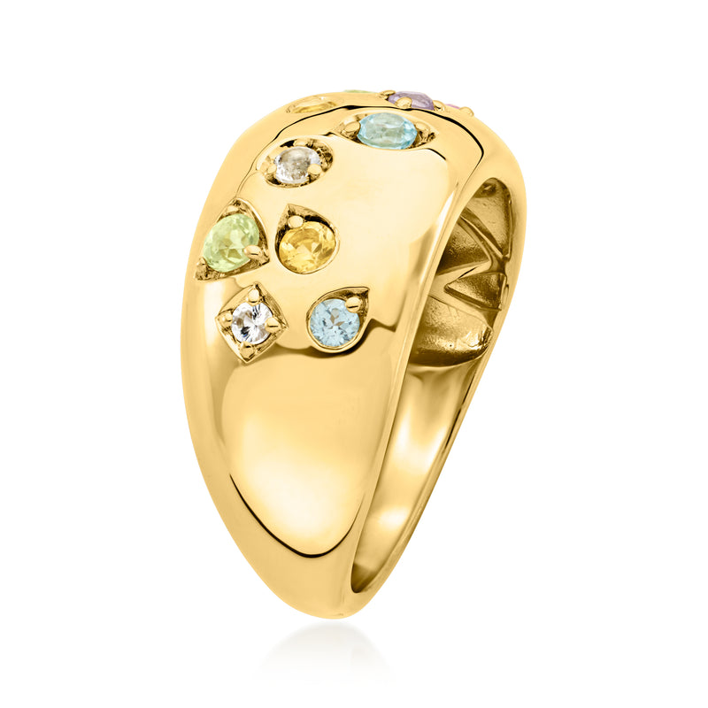 Pastel multi-gem dome ring, 18kt gold over sterling; domed band with round stone settings