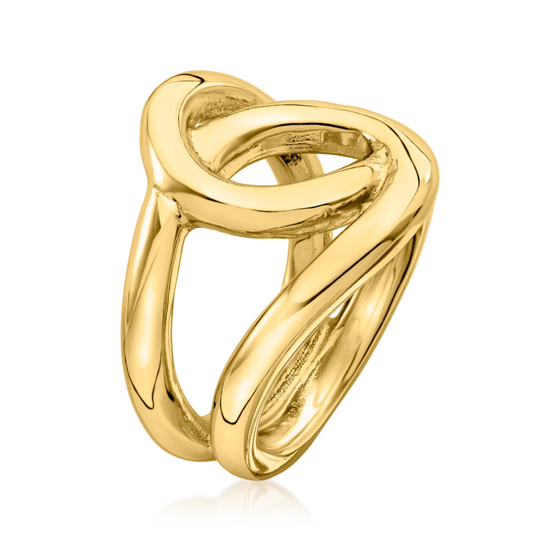 Gold-plated swirl ring, thick band with open center loop