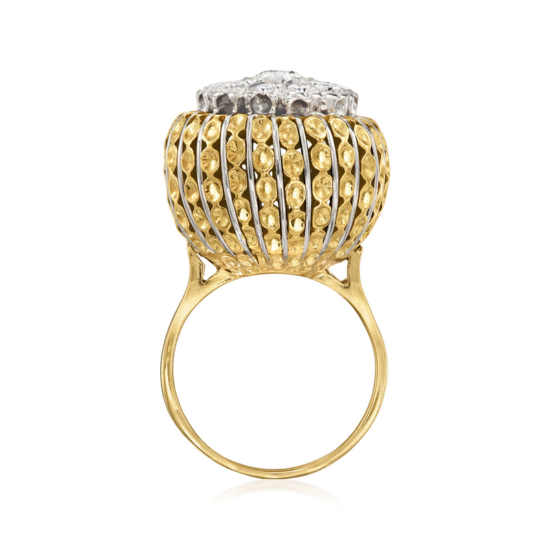 Vintage diamond ring in 14kt yellow gold, side view with domed setting