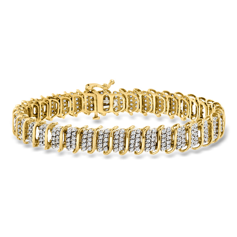 10kt yellow gold diamond tennis-link bracelet with prong-set clear stones