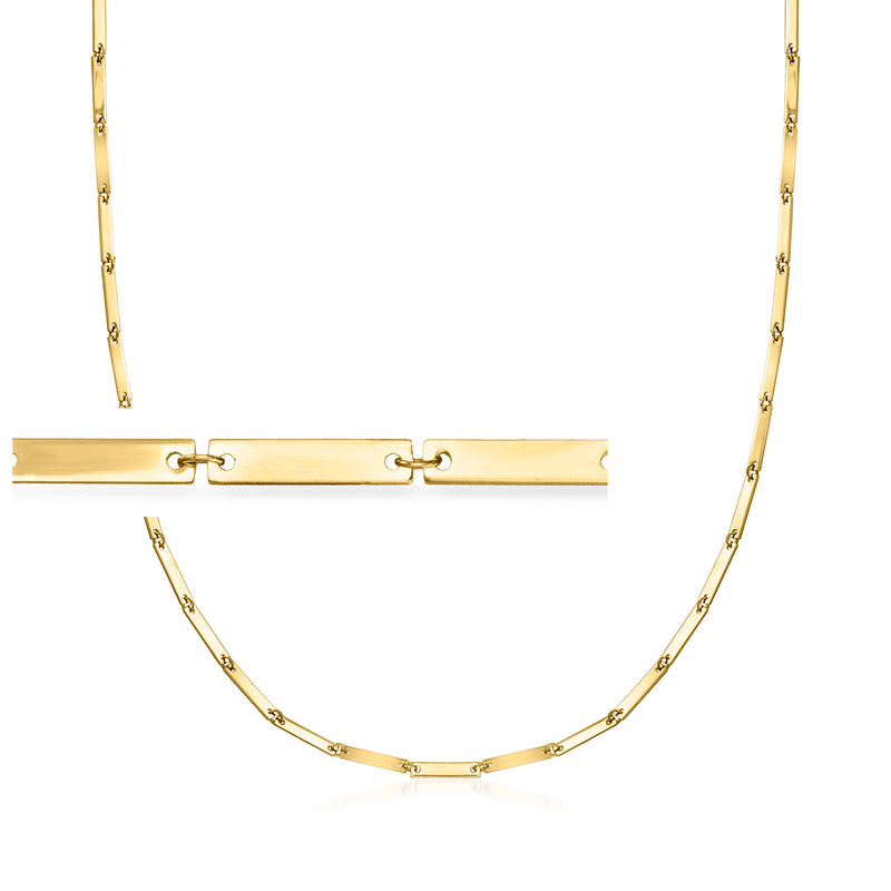 Yellow 10kt gold bar-link chain necklace with rectangular clasp